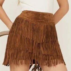 NWT Scully Suede Fringe Tiered Mini Skirt